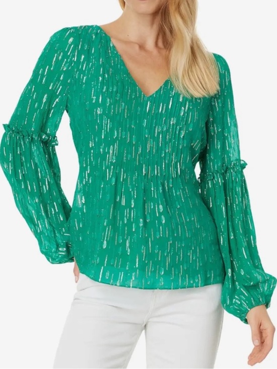 Lilly Pulitzer Tops - ✅ Lilly Pulitzer Cleme Long Sleeve Top Fiddle Leaf Green Mystical Metallic sz 14